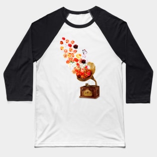 Galaxy Sound Retro record Player Collage Floral Baseball T-Shirt